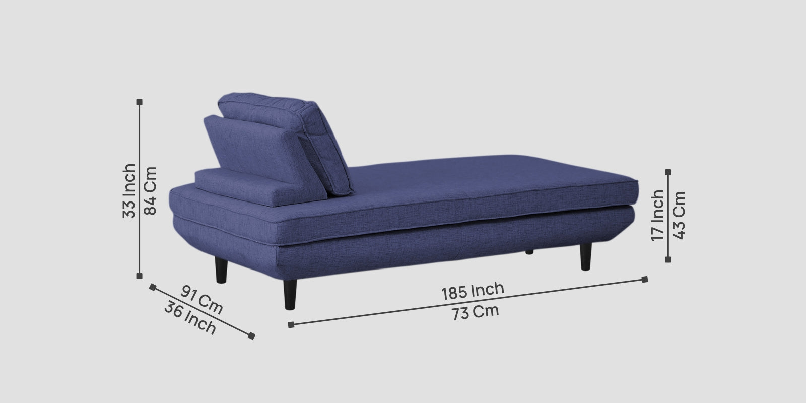 Hiver Fabric Day Bed Sofa In Slate Blue Colour With Back Rest - Febonic Living