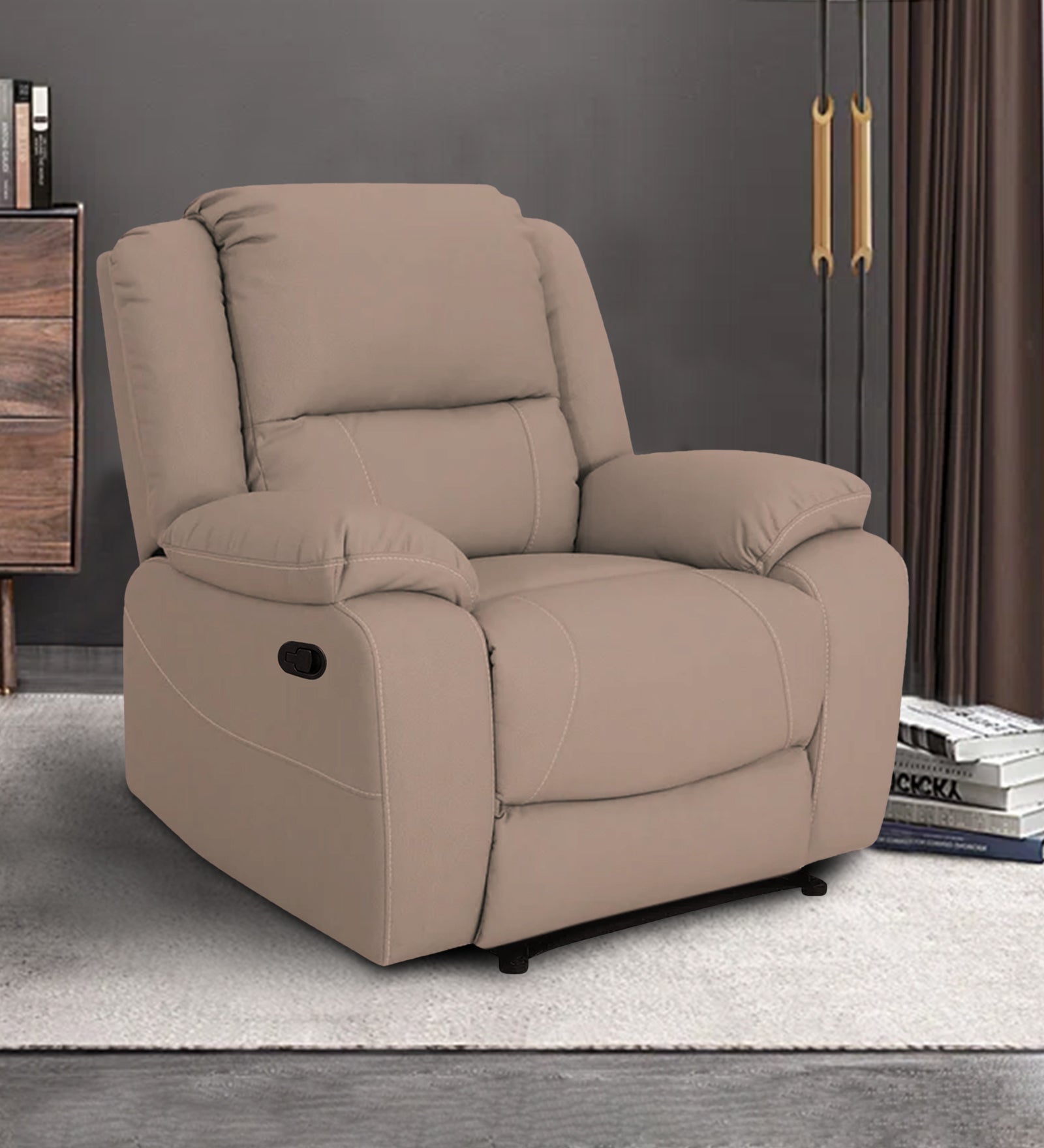 Adley Fabric Manual 1 Seater Recliner In Mush Beige Colour