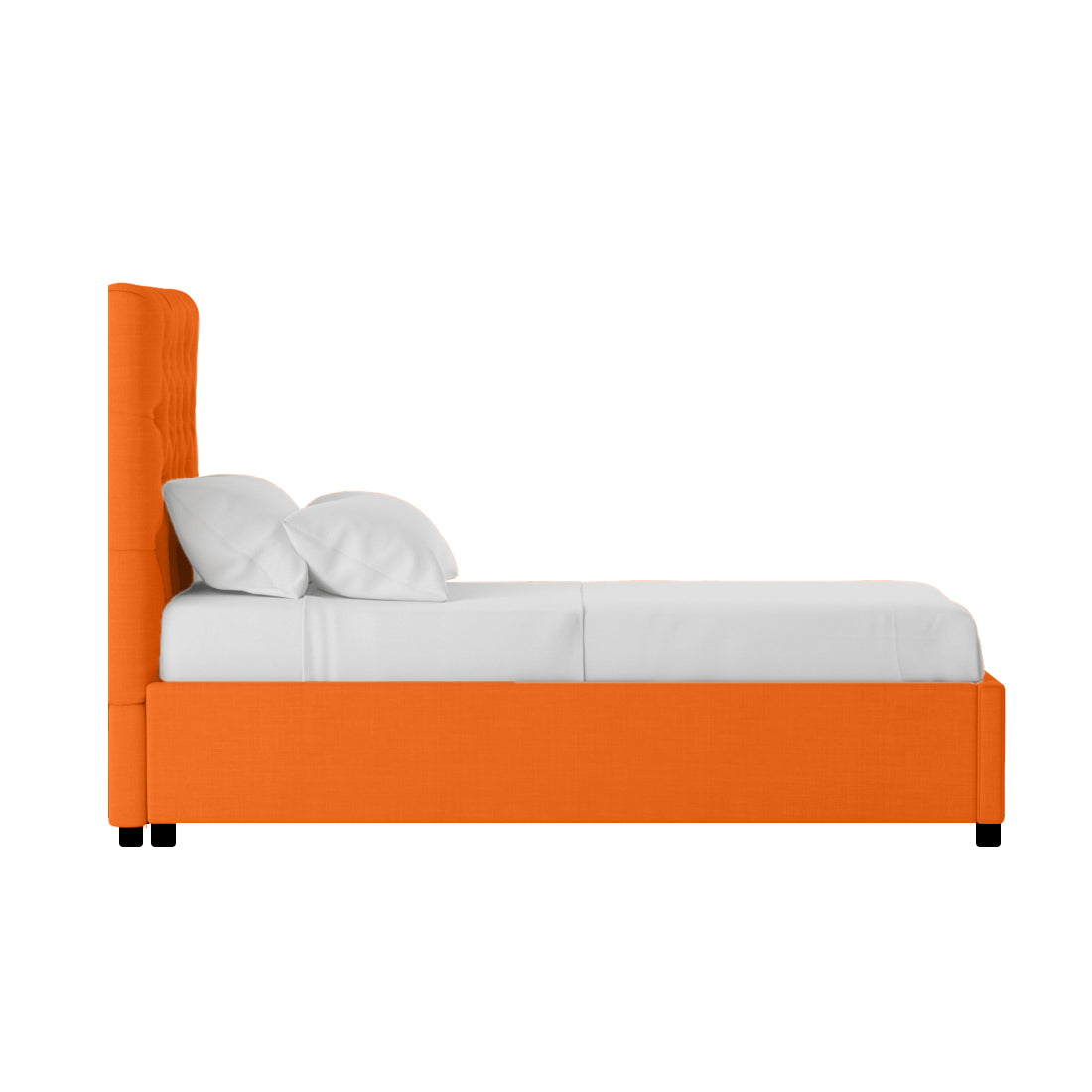 Isko Fabric Upholstered Single Bed in Vivid Orange Colour with Box Storage