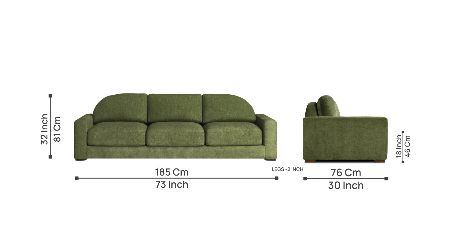 Adara Fabric 3 Seater Sofa In Olive Green Colour