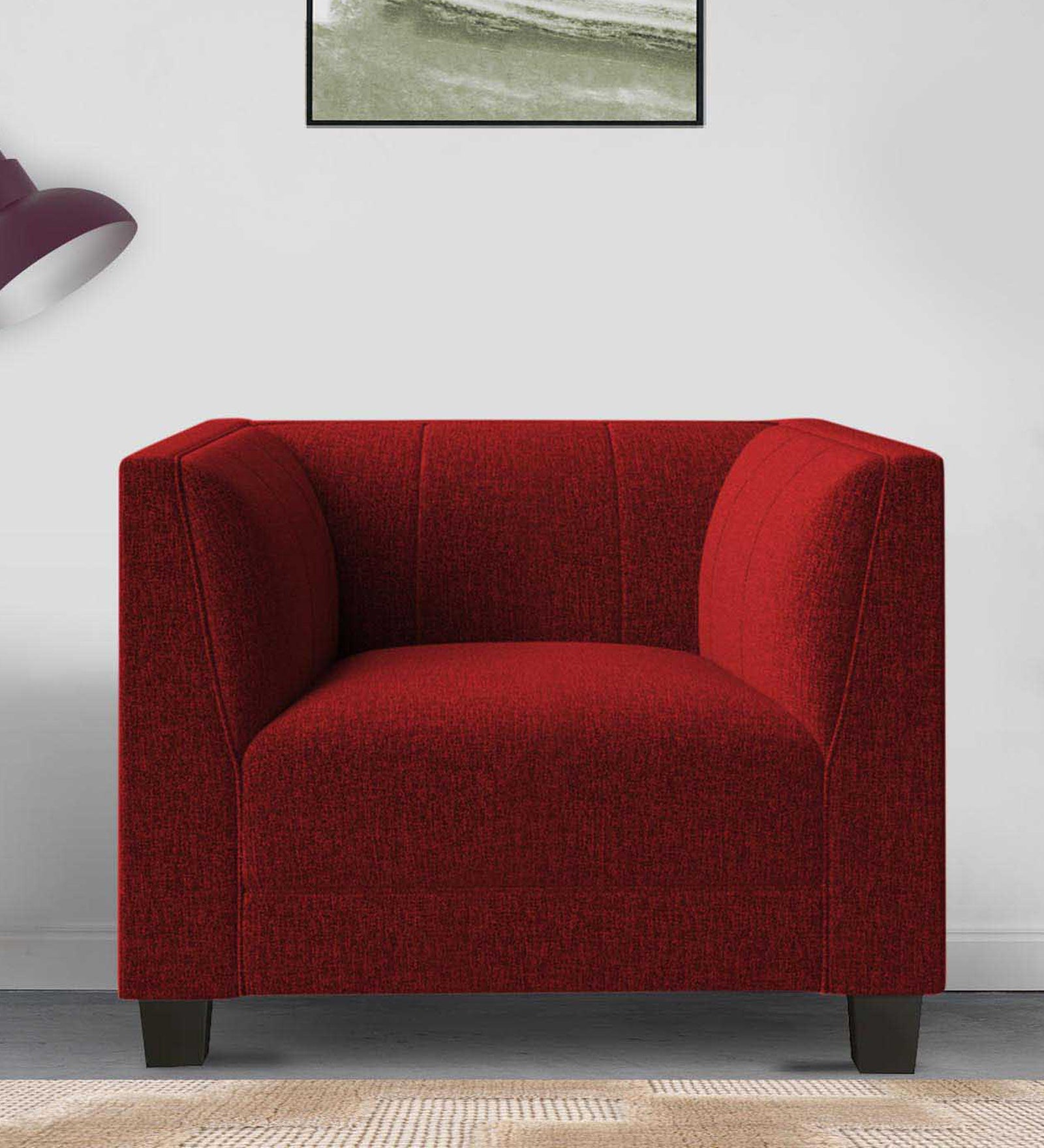 Chastin Fabric 1 Seater Sofa in Blood Maroon Colour