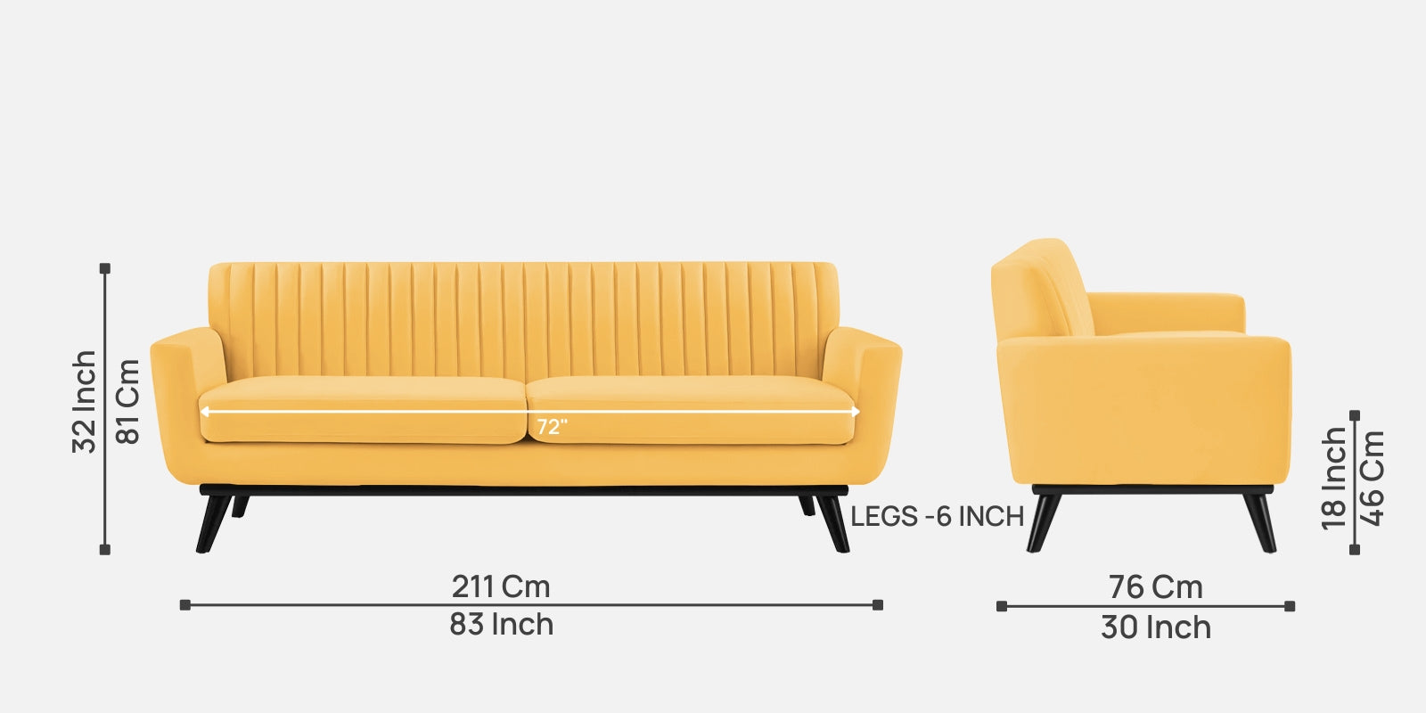 Tucker Velvet 3 Seater Sofa In Turmeric Yellow Colour