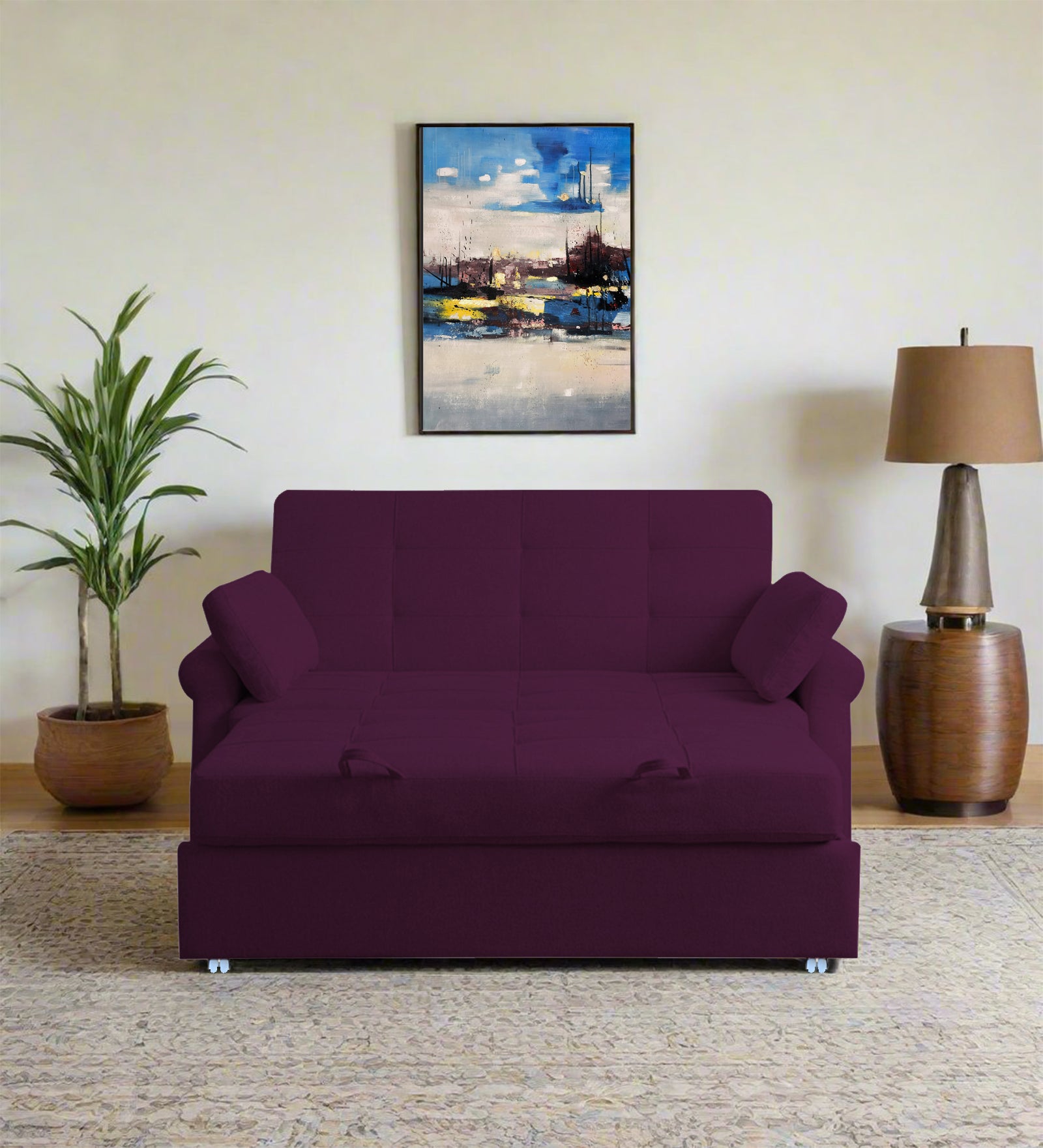 Fornia Fabric 2 Seater Pull Out Sofa Cum Bed In Greek Purple Colour