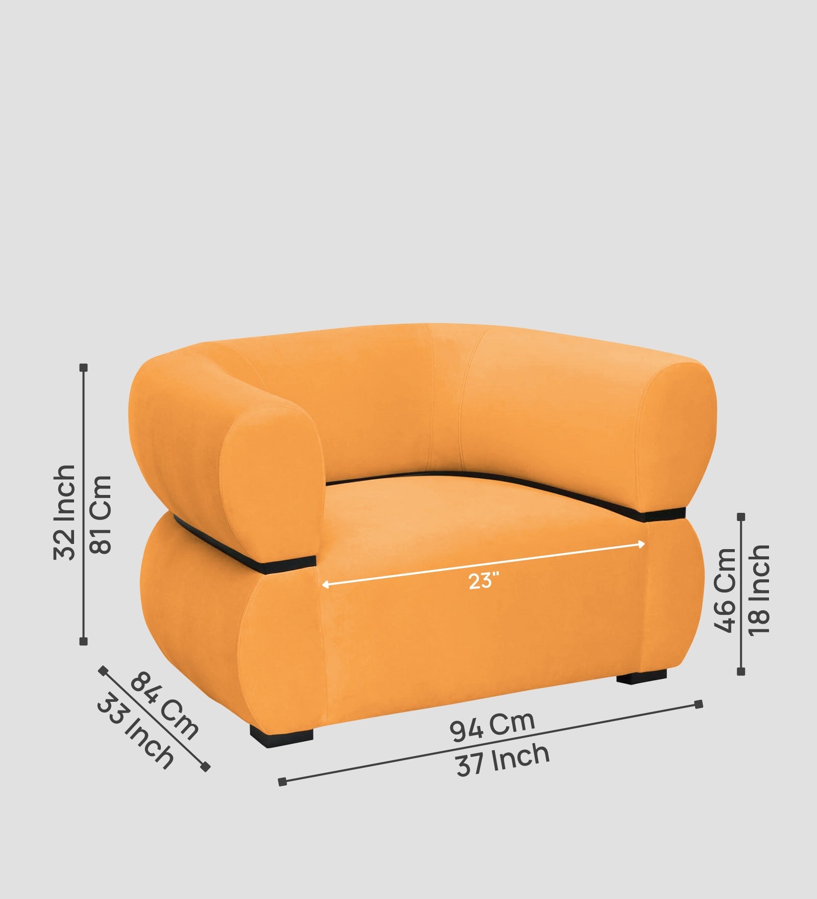 Kula Velvet 1 Seater Sofa In Tangerine Orange Colour