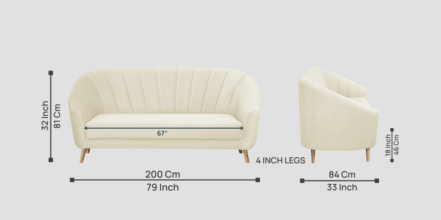 Kaylee Velvet 3 Seater Sofa In Warm White Colour - Febonic Living