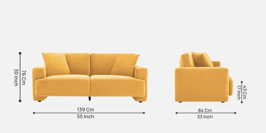 Kosta Velvet 2 Seater Sofa In Turmeric Yellow Colour - Febonic Living