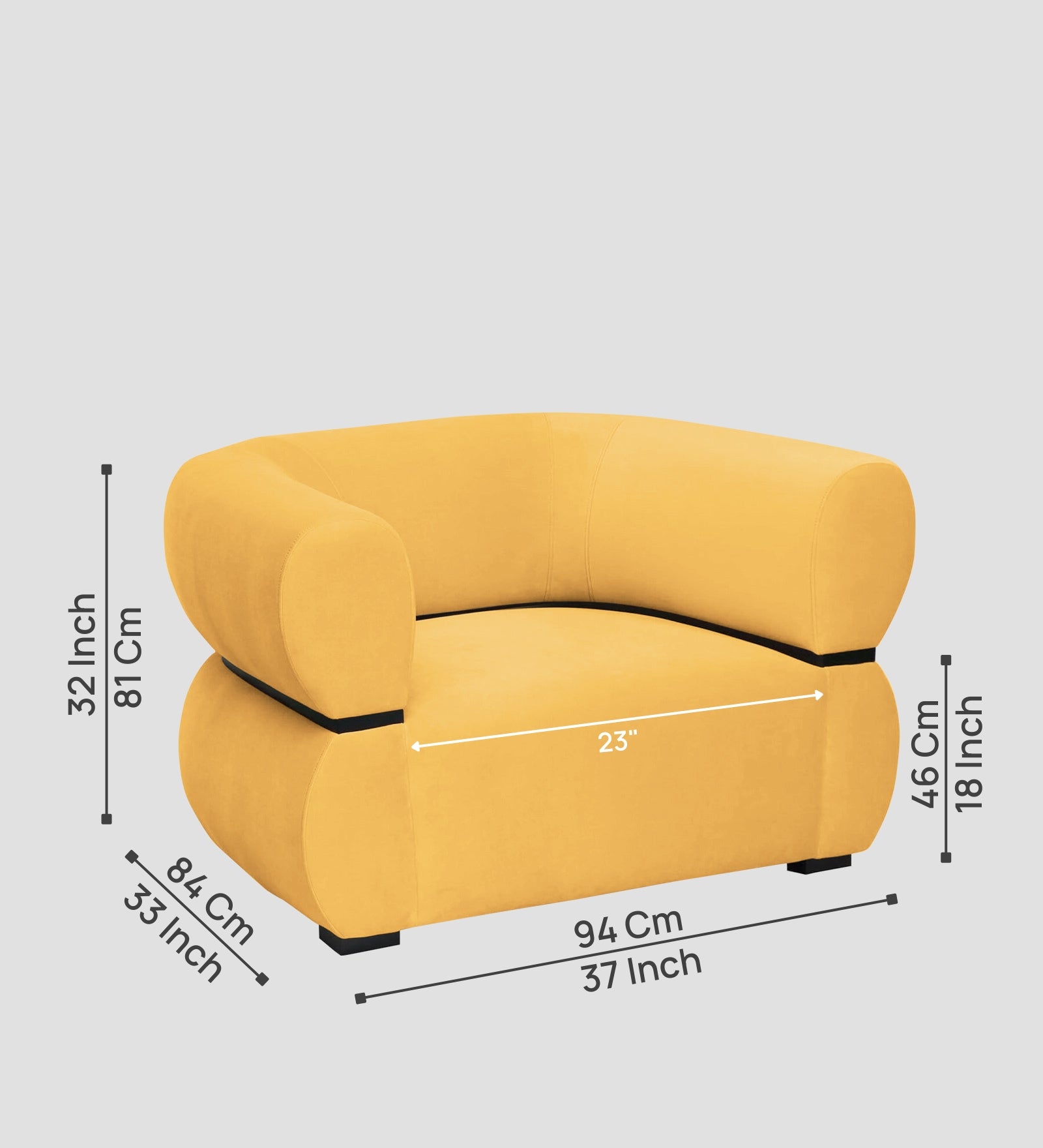 Kula Velvet 1 Seater Sofa In Turmeric Yellow Colour