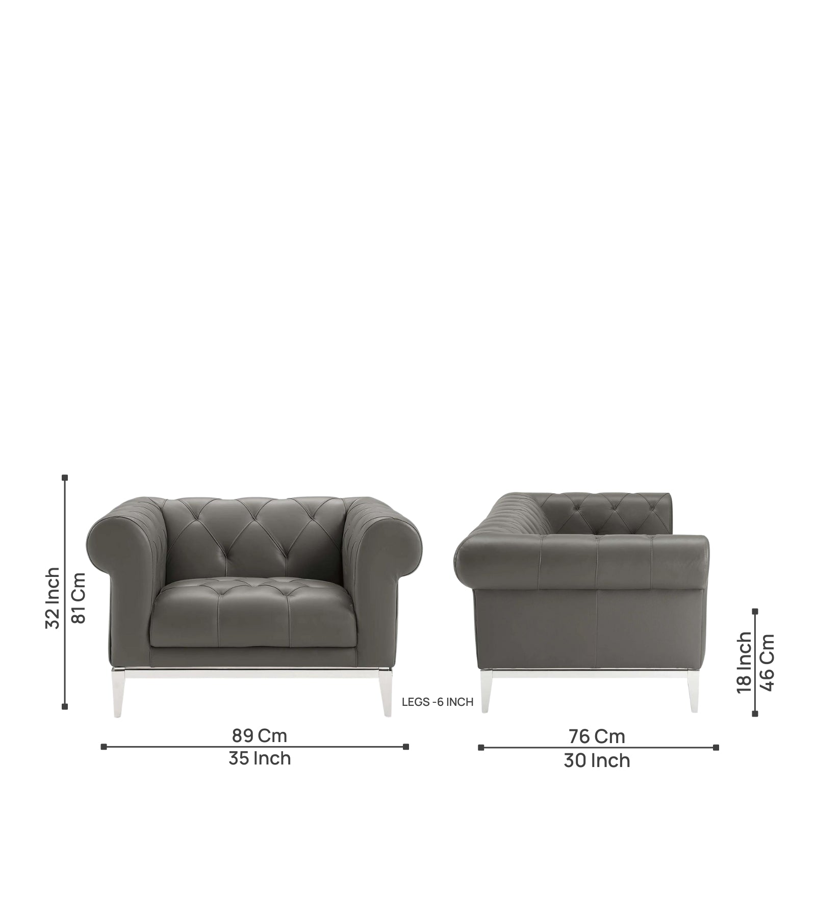 Mickey Leatherette 1 Seater Sofa in Light Grey Colour