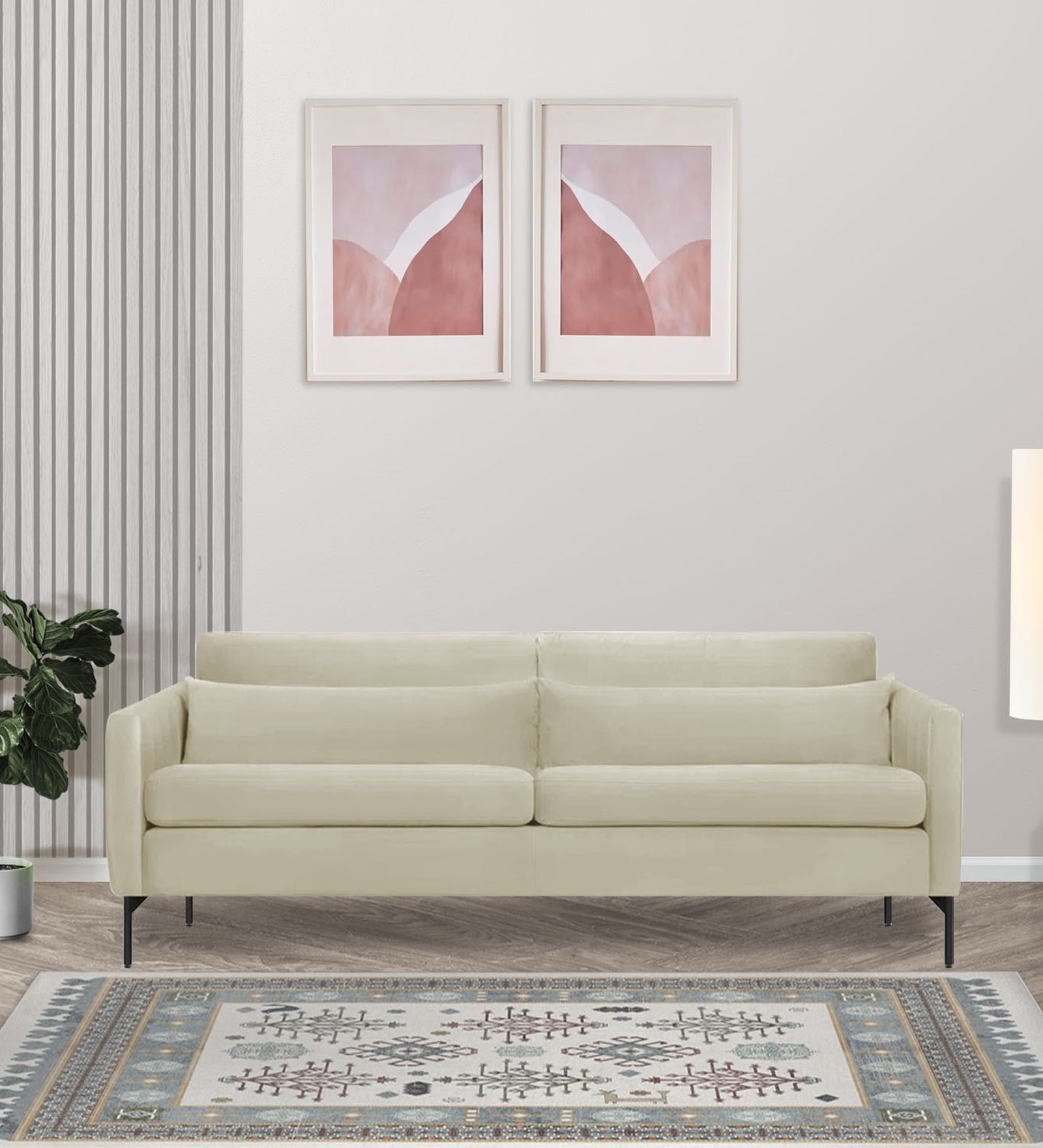 Haru Velvet 3 Seater Sofa in Warm White Colour
