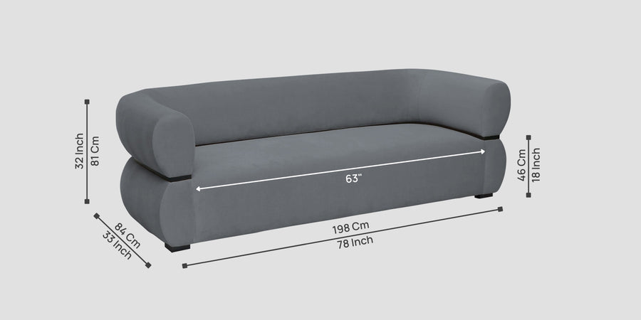 Kula Velvet 3 Seater Sofa In Pubble Grey Colour - Febonic Living