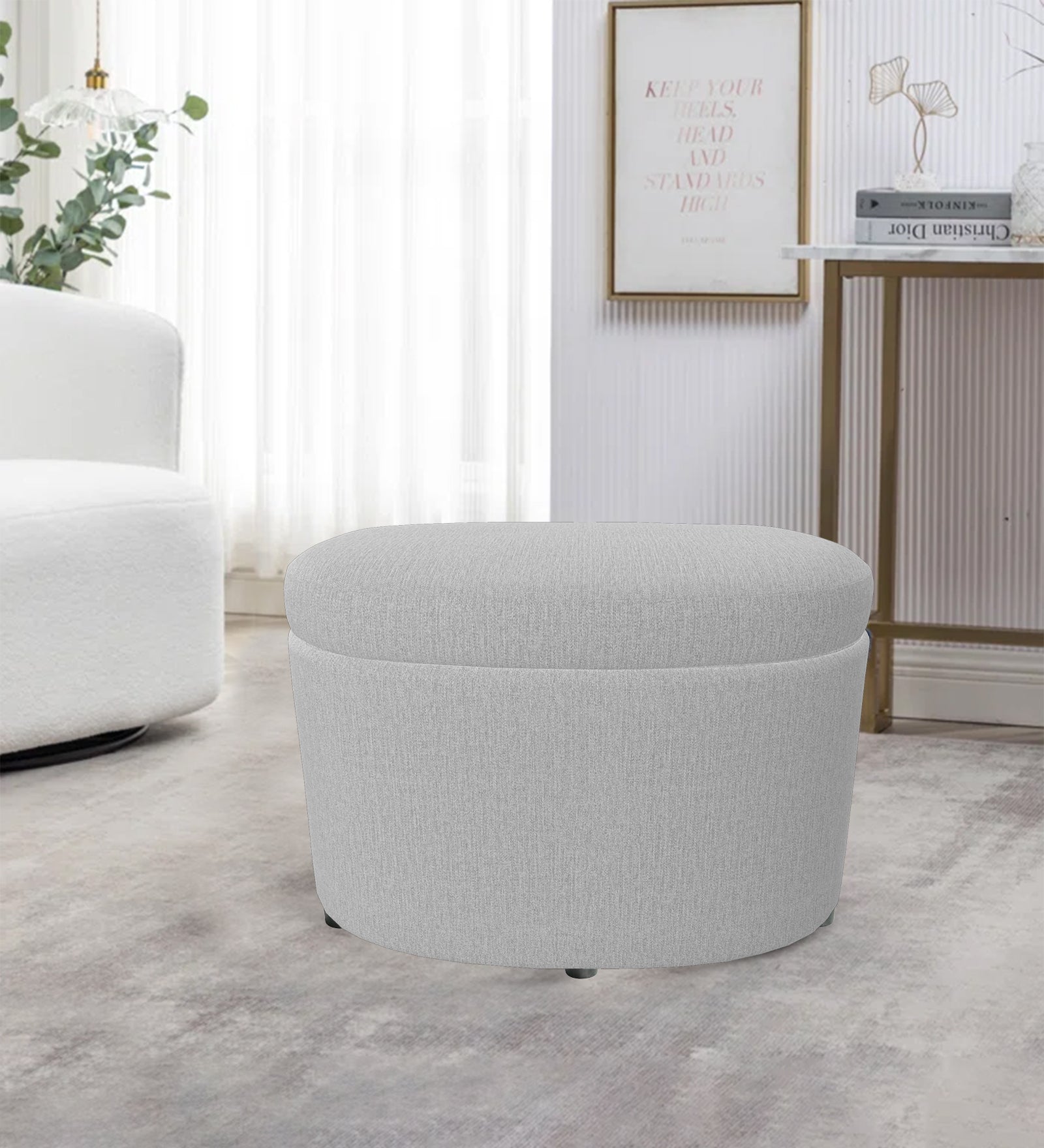 Ruggy Fabric Storage Ottoman in Lit Grey Colour