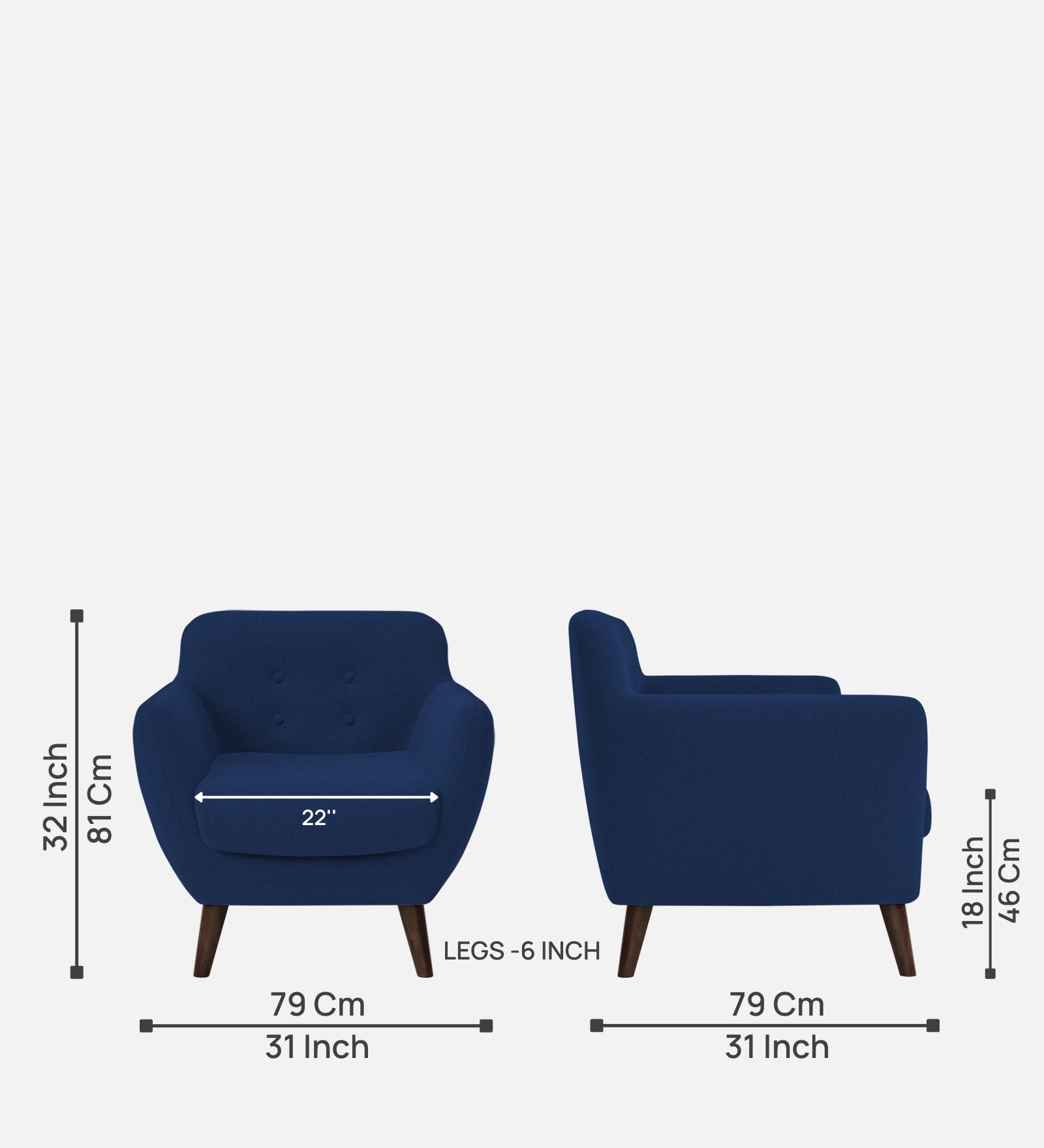 Goofy Fabric 1 Seater Sofa in Royal Blue Colour