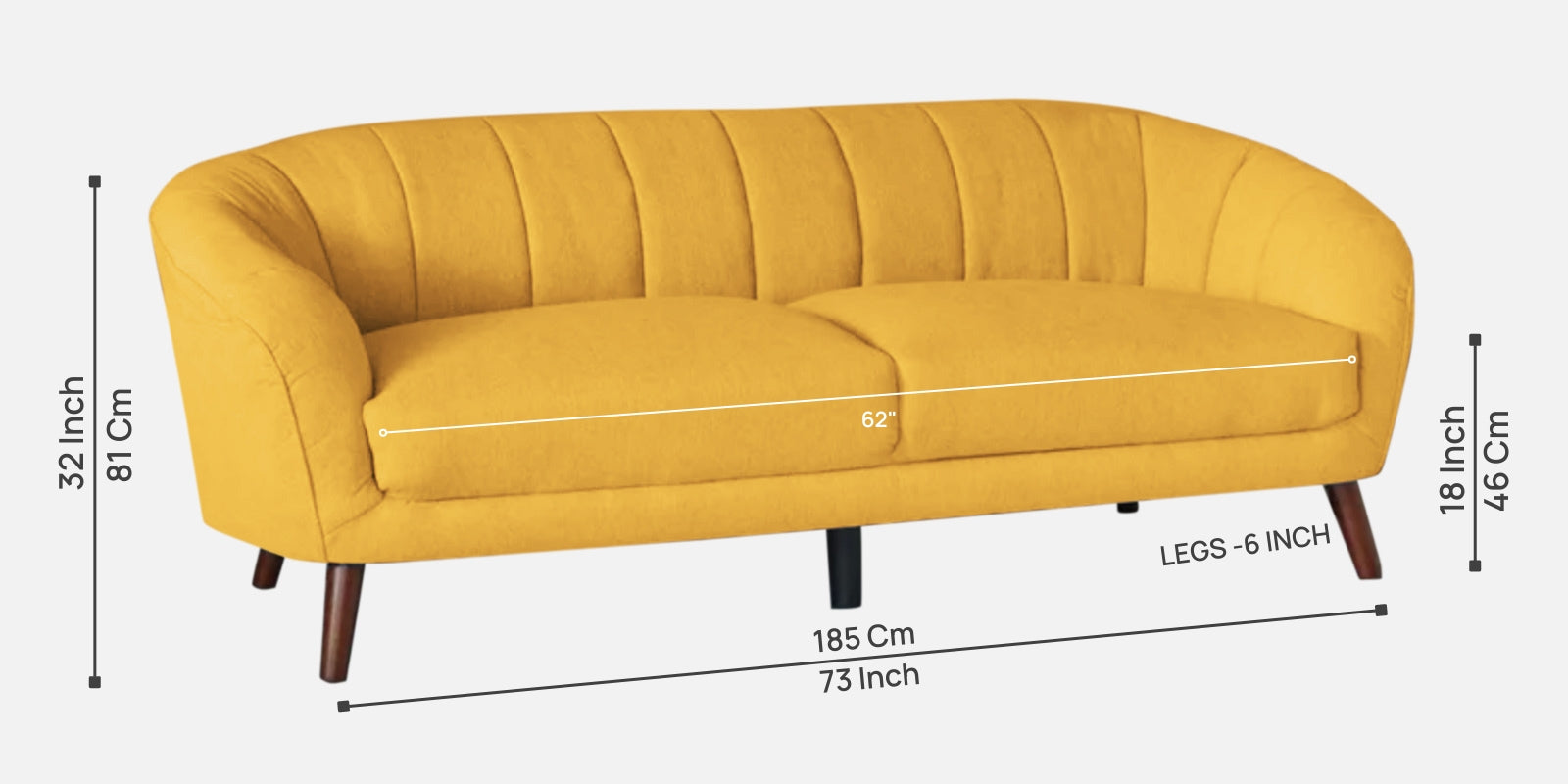 Benjamin Fabric 3 Seater Sofa in Bold Yellow Colour