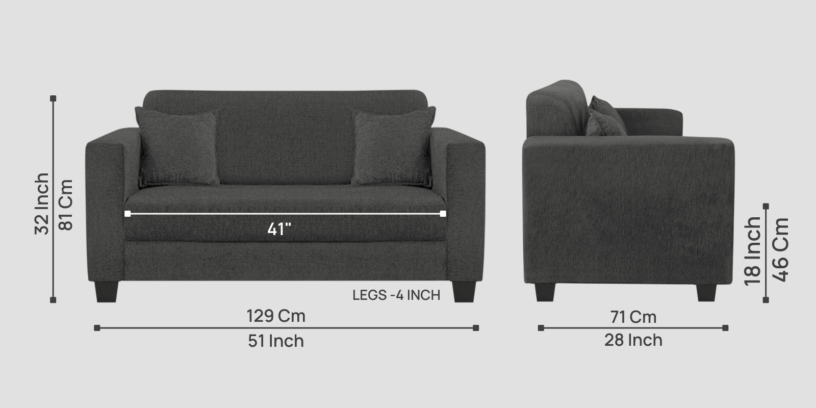 Nebula Fabric 2 Seater Sofa In Charcoal Grey Colour - Febonic Living