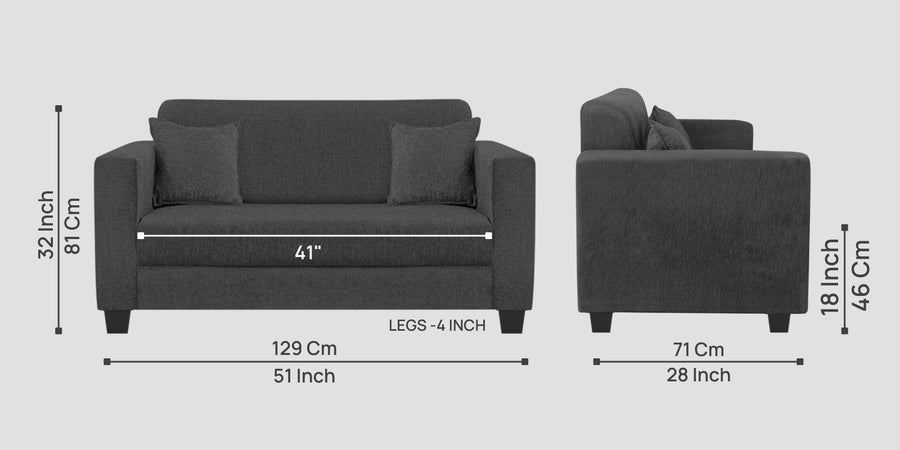 Nebula Fabric 2 Seater Sofa In Charcoal Grey Colour - Febonic Living