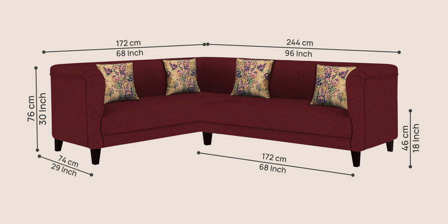 Niki Fabric Corner Sofa In Blood Maroon Colour - Febonic Living