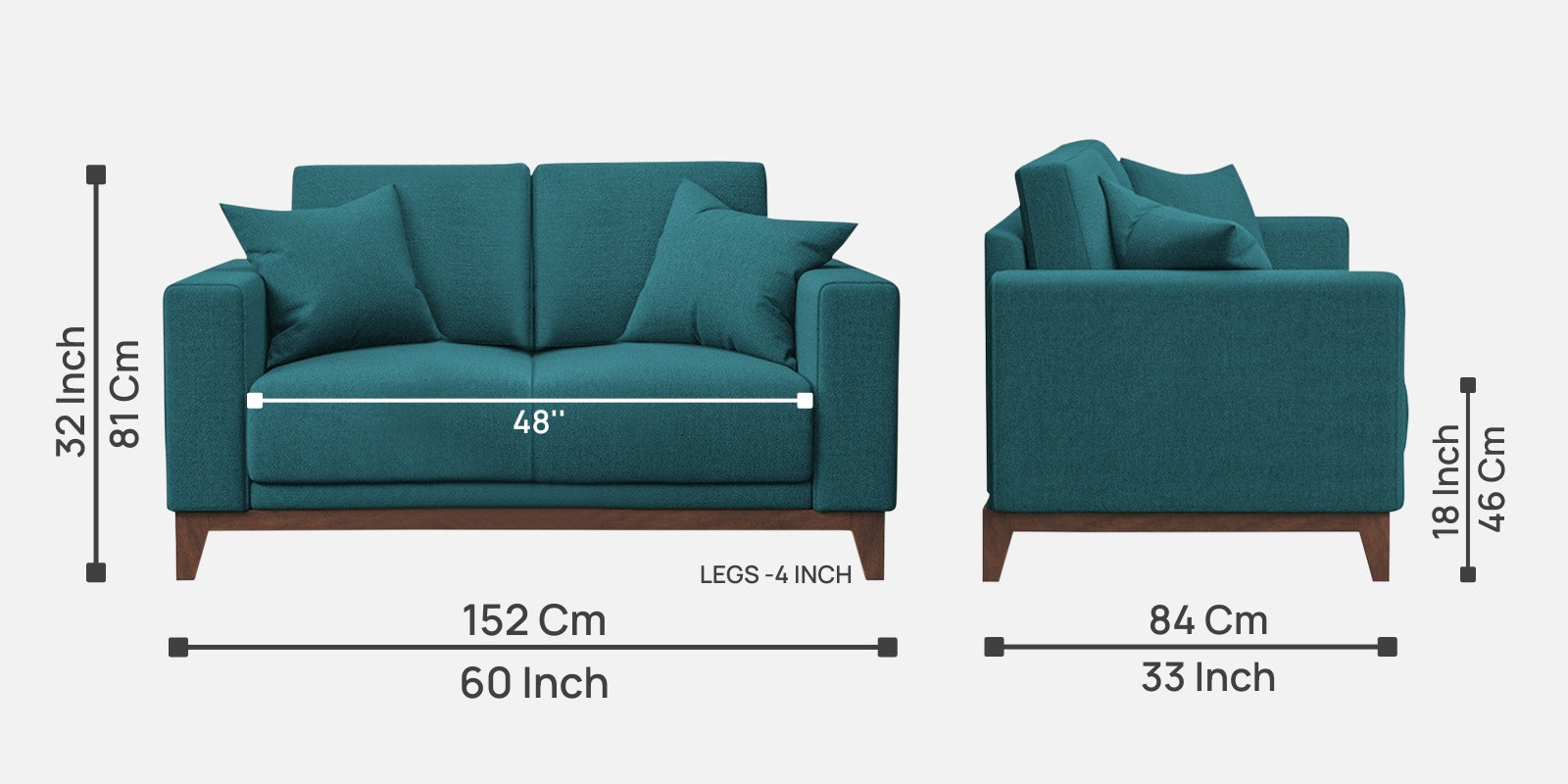 Luca Fabric 2 Seater Sofa in Water Blue Colour