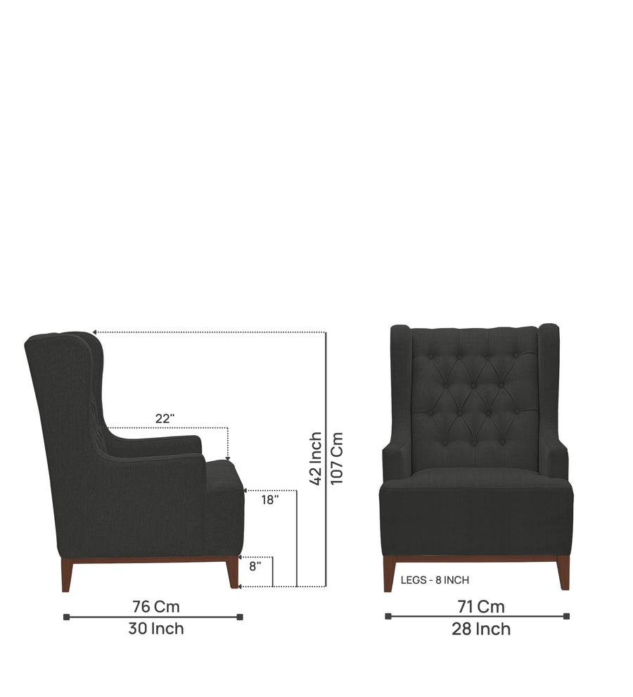 Kuchi Fabric Wing Chair In Charcoal Grey Colour - Febonic Living