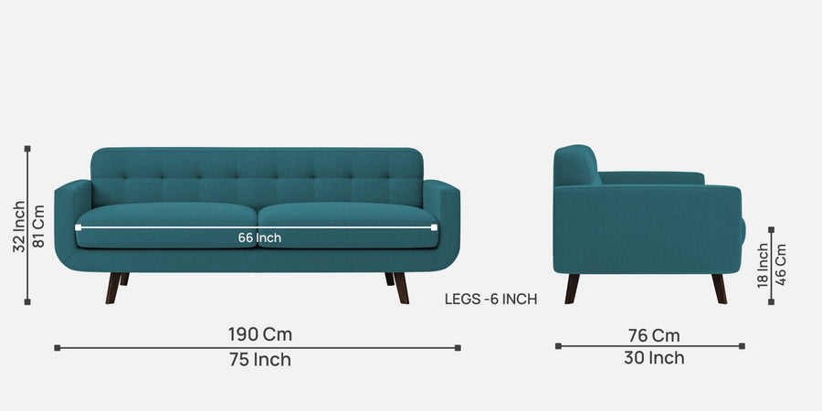 Marsela Fabric 3 Seater Sofa In Water Blue Colour - Febonic Living