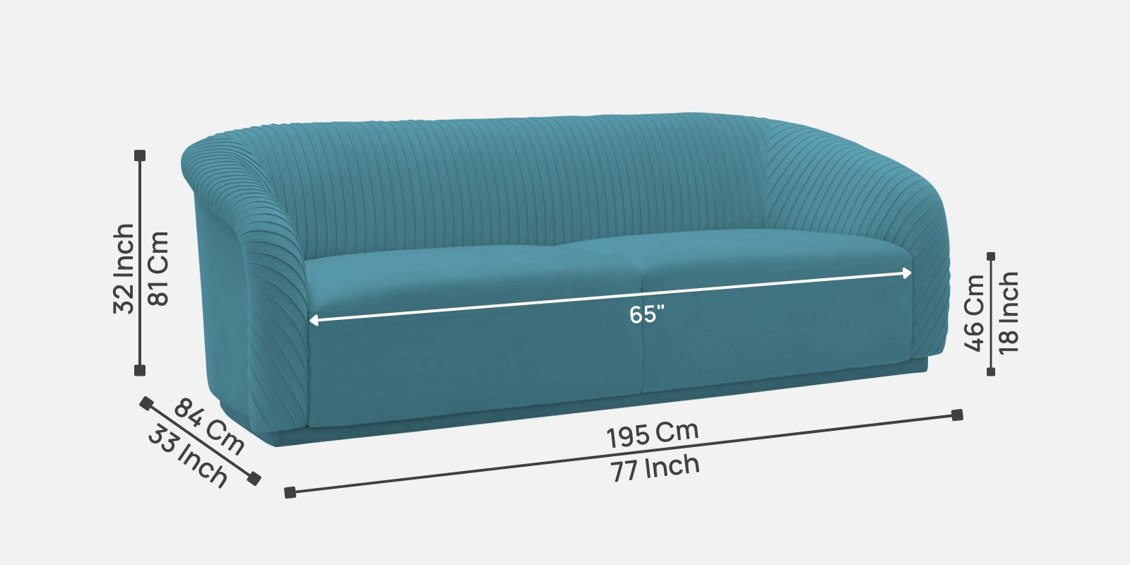 Yara Velvet Fabric 3 Seater Sofa in Aqua Blue Colour