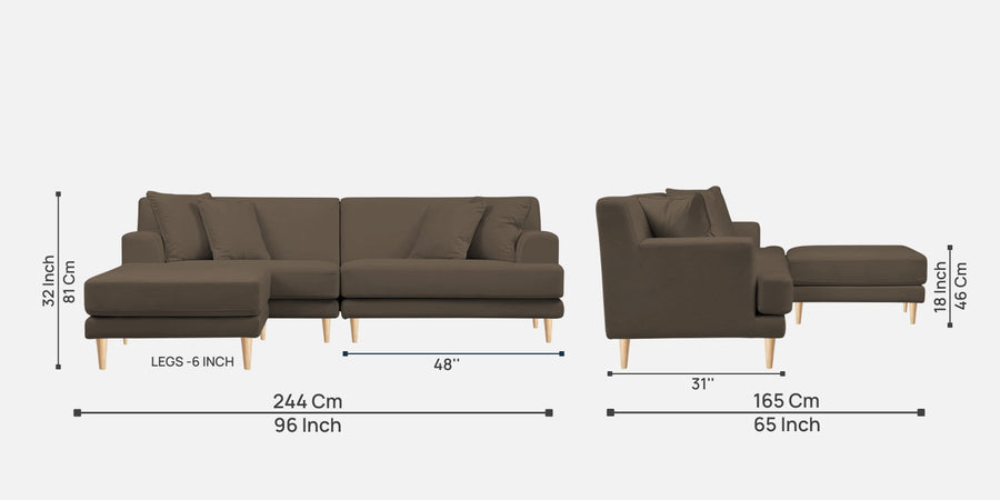 Woody Fabric Rhs Sectional Sofa 3 Lounger In Broco Dust Colour - Febonic Living