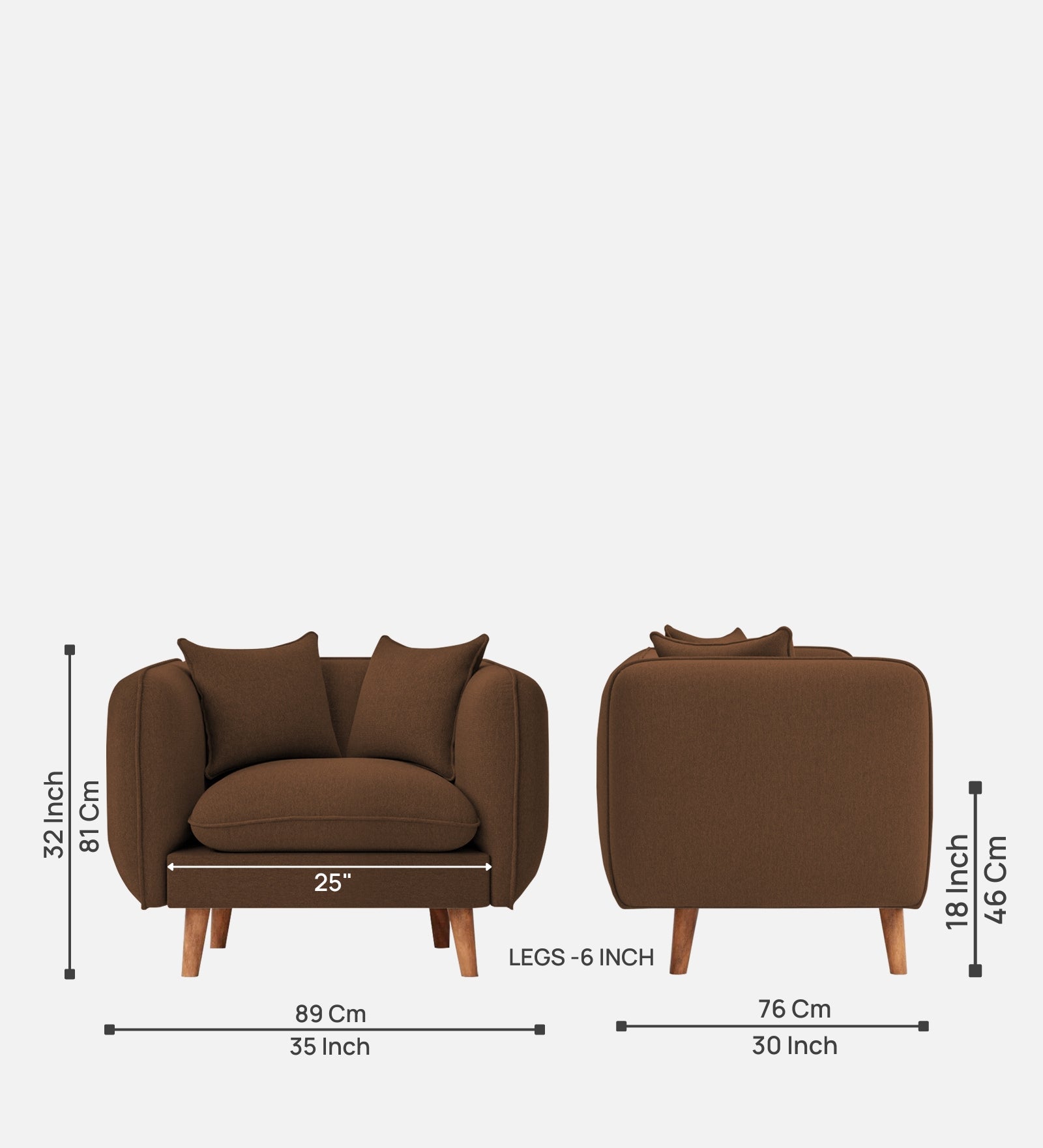 Reva Fabric 1 Seater Sofa In Chestnut Brown Colour