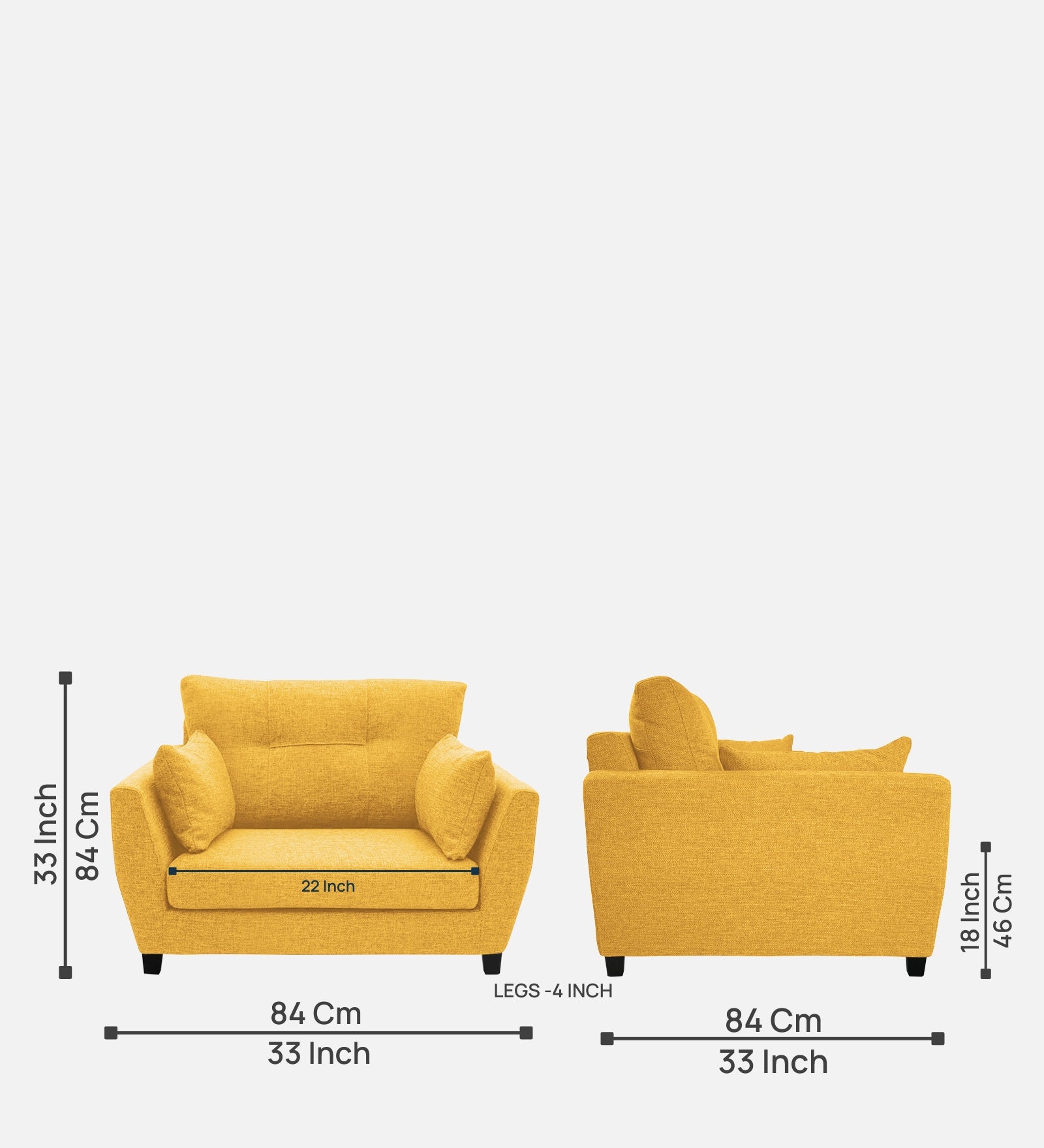 Mario Fabric 1 Seater Sofa in Bold Yellow Colour