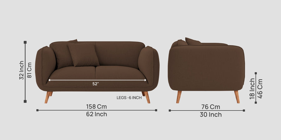 Zia Fabric 2 Seater Sofa In Ash Brown Colour - Febonic Living