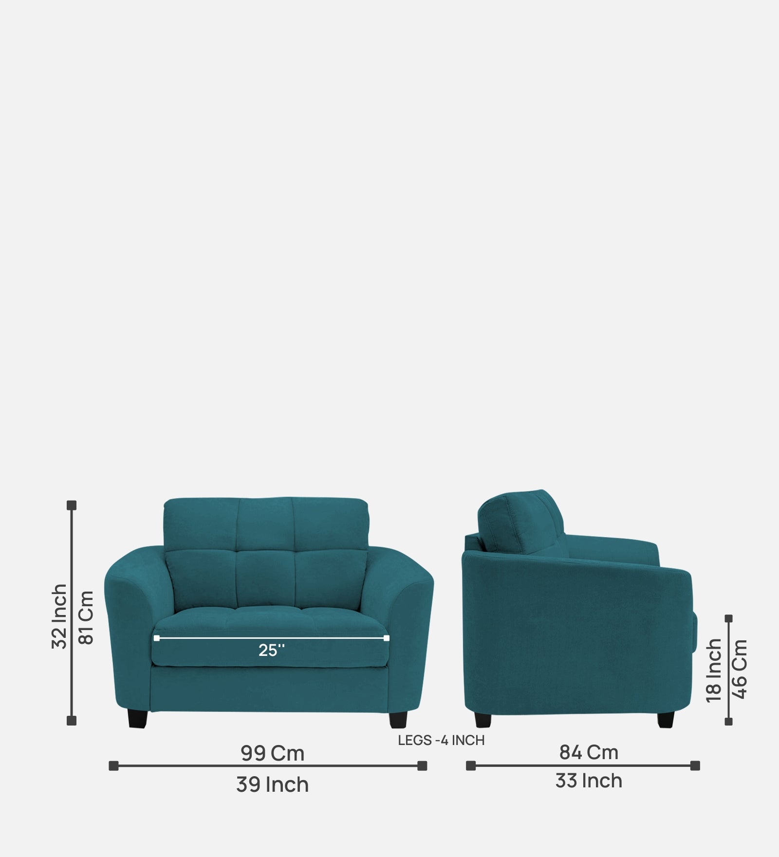 Mulan Fabric 1 Seater Sofa in Water Blue Colour