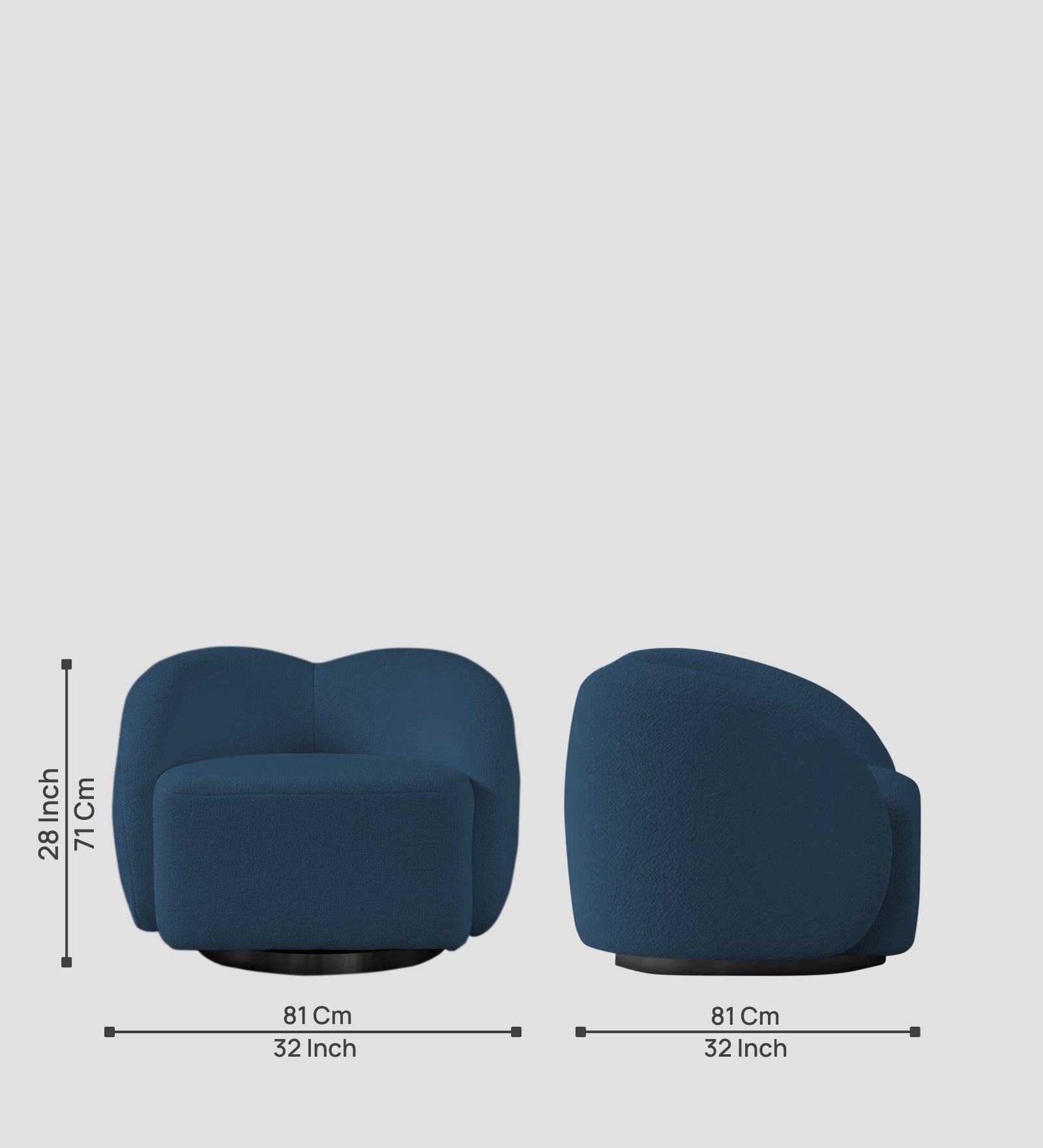 Miles Boucle Fabric Swivel Chair in Classic Blue Colour
