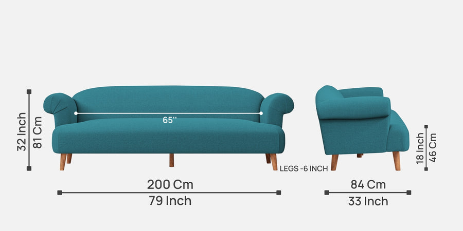Barber Fabric 3 Seater Sofa In Water Blue Colour - Febonic Living