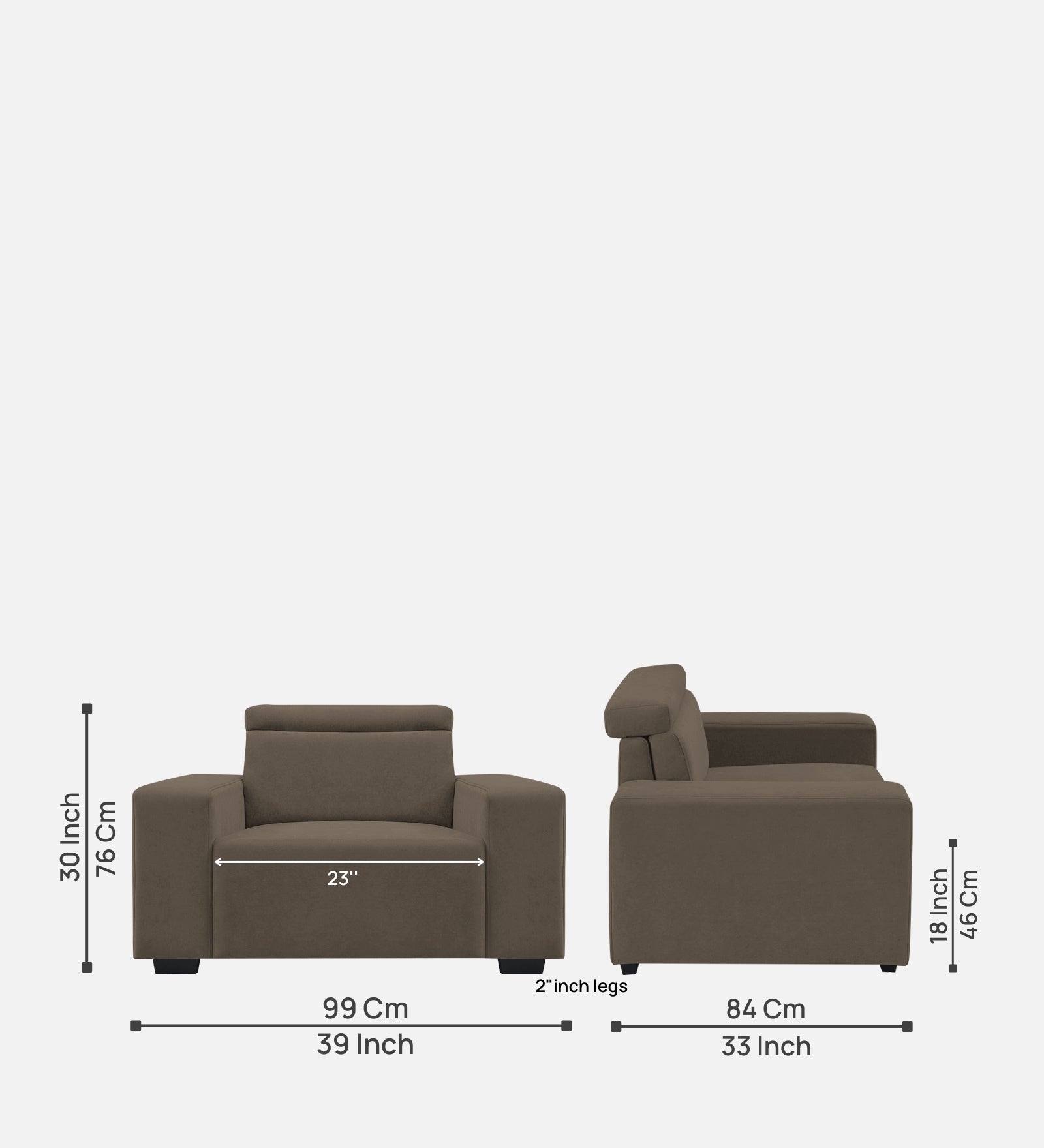 Hiro Fabric 1 Seater Sofa In  Broco Dust Colour - Febonic Living