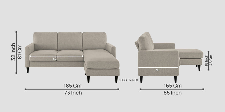 Romie Fabric Lhs Sectional Sofa 2 Lounger In Ash Grey Colour - Febonic Living