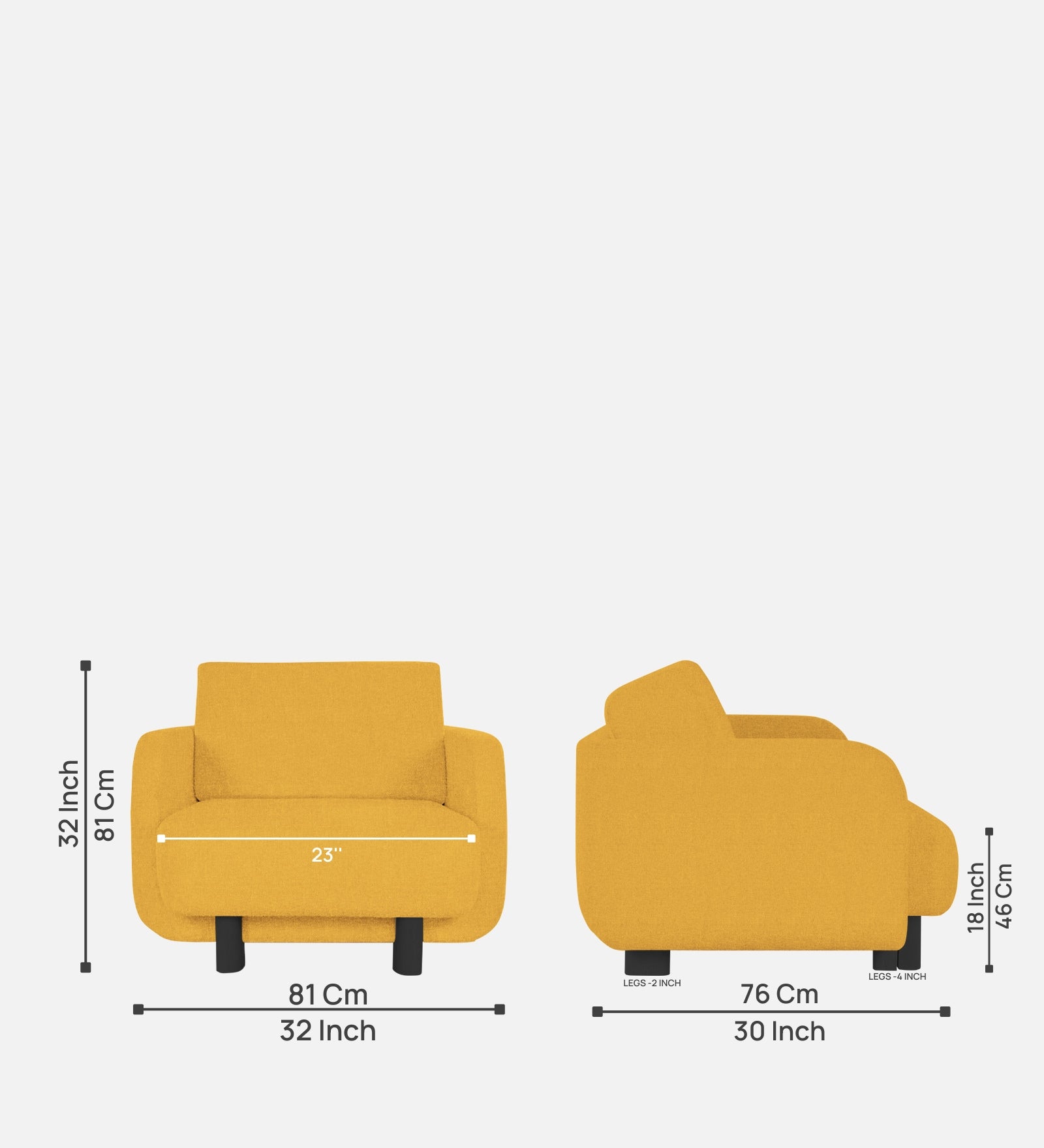 Amara Fabric 1 Seater Sofa In Bold Yellow Colour