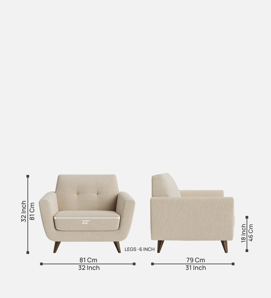 Jasmin Fabric 1 Seater Sofa In Ivory Cream Colour - Febonic Living