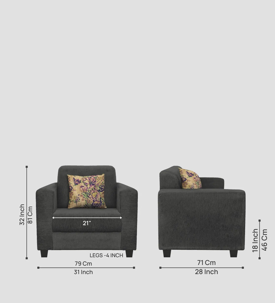 Lipu Fabric 1 Seater Sofa In Charcoal Grey Colour - Febonic Living