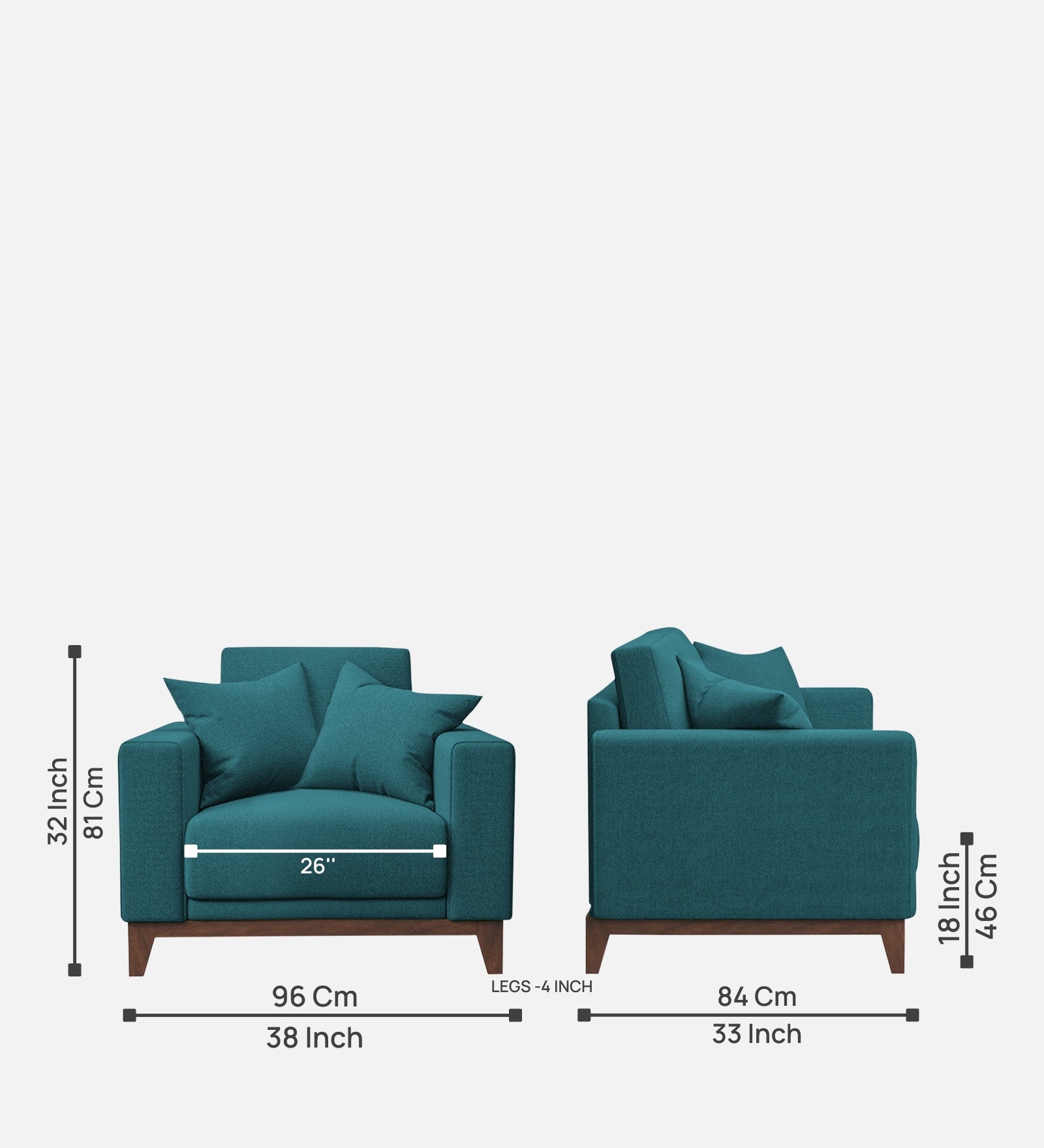 Luca Fabric 1 Seater Sofa in Aqua Blue Colour