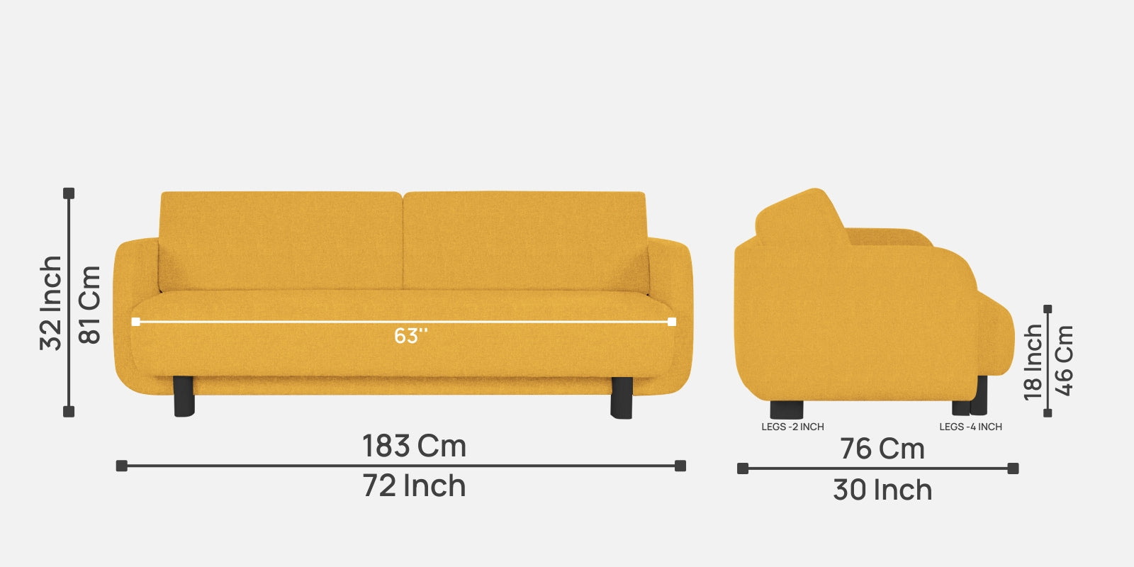 Amara Fabric 3 Seater Sofa In Bold Yellow Colour