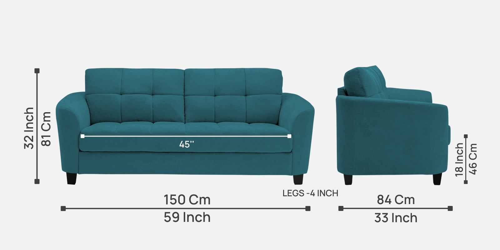 Mulan Fabric 2 Seater Sofa in Water Blue Colour