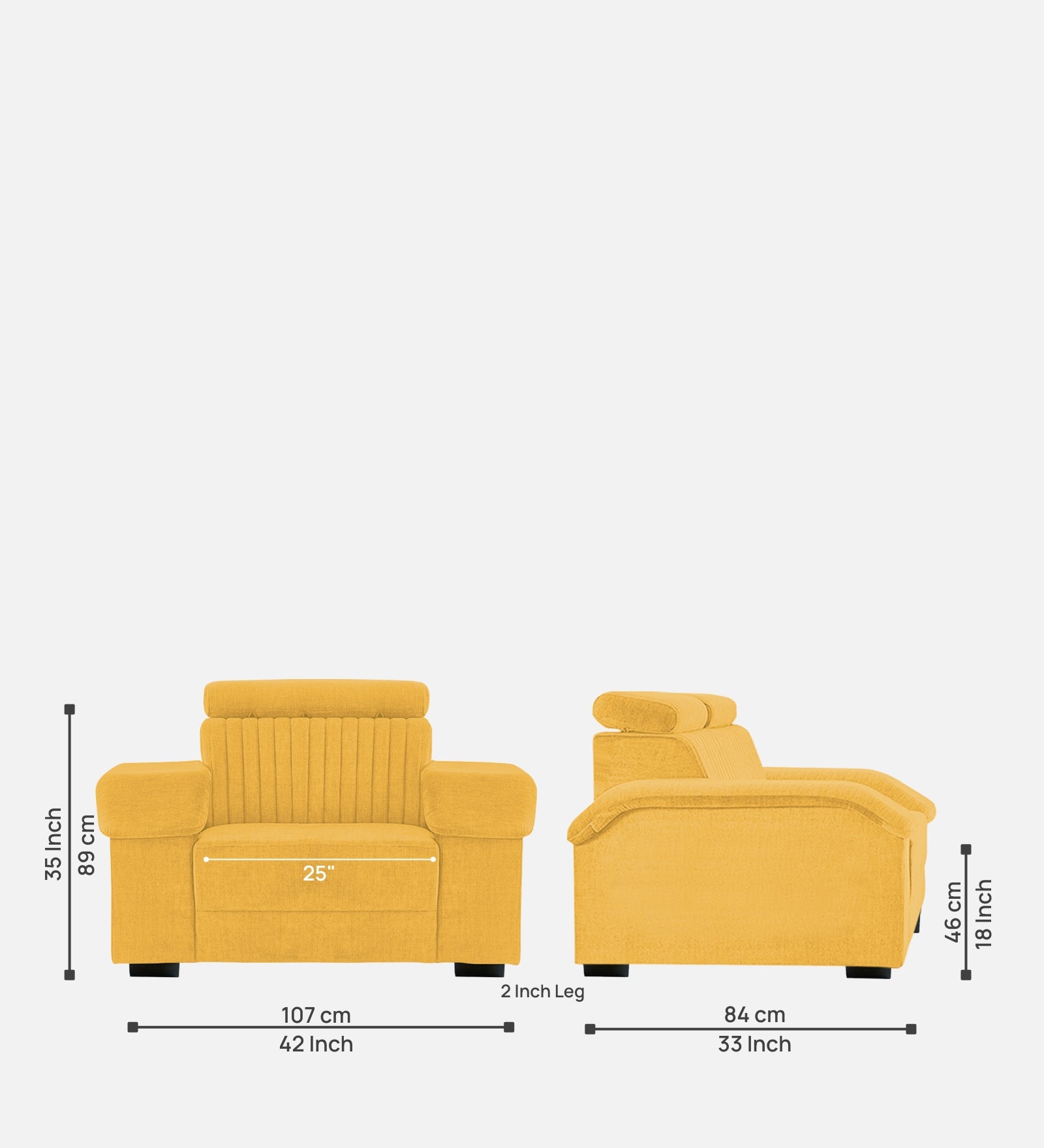 Draco Fabric 1 Seater Sofa In  Bold Yellow Colour - Febonic Living