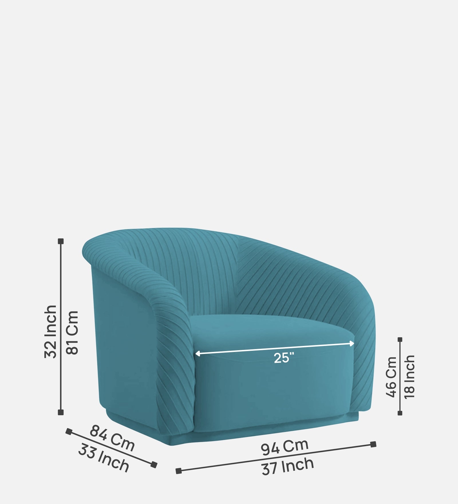 Yara Velvet Fabric 1 Seater Sofa in Aqua Blue Colour