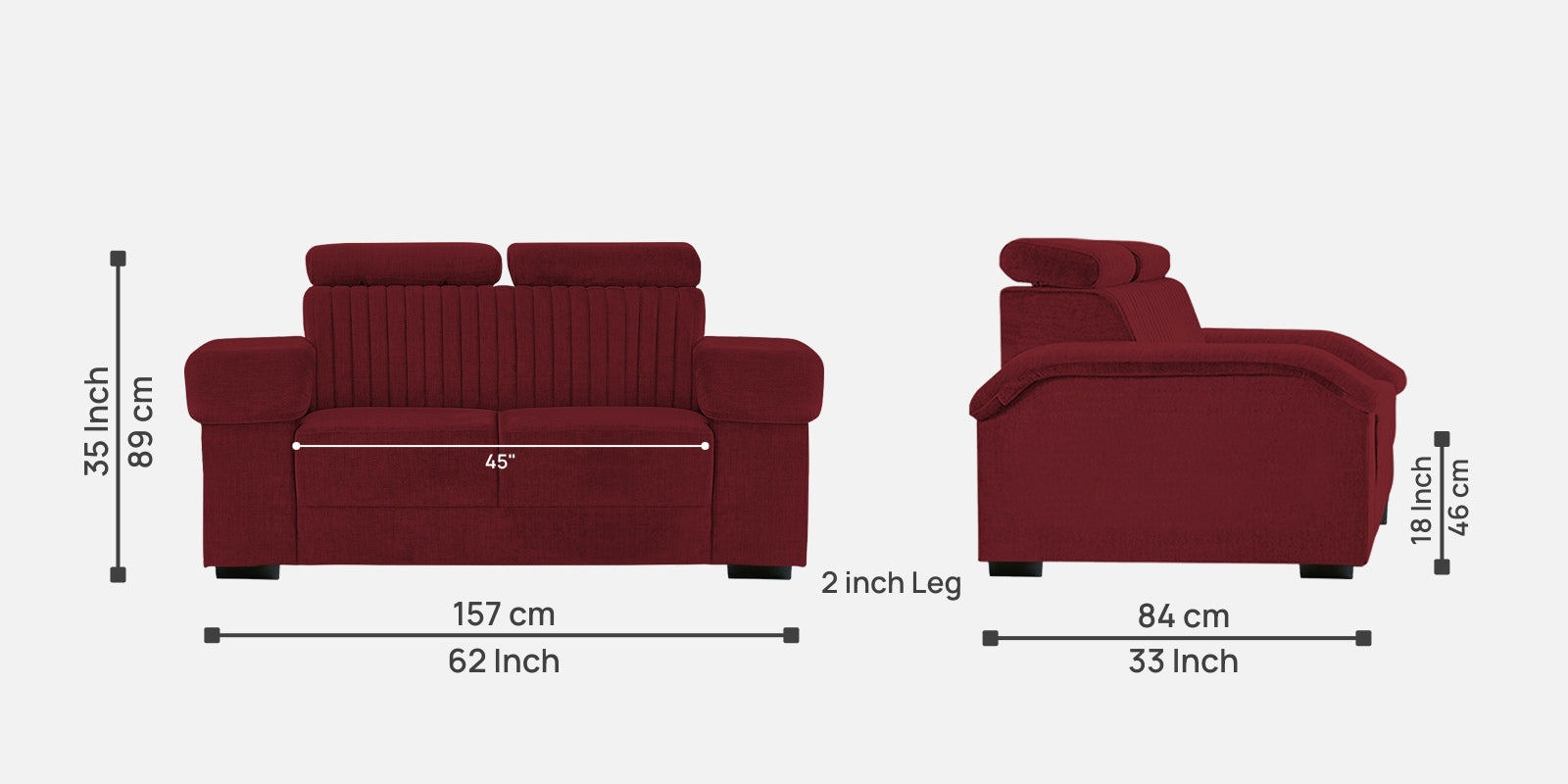 Draco Fabric 2 Seater Sofa In Blood Maroon Colour