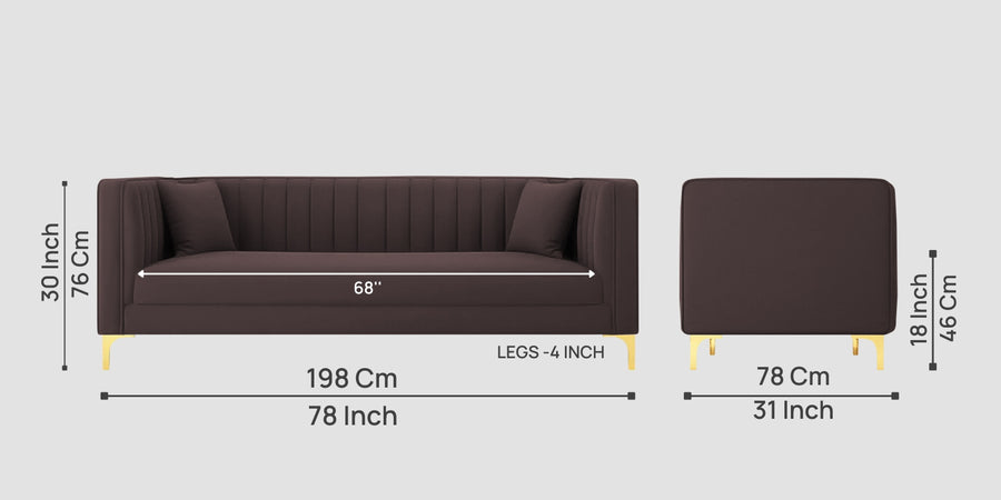Saban Velvet 3 Seater Sofa In Mocha Brown Colour - Febonic Living
