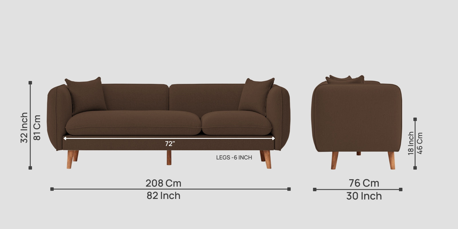 Reva Fabric 3 Seater Sofa In Ash Brown Colour - Febonic Living