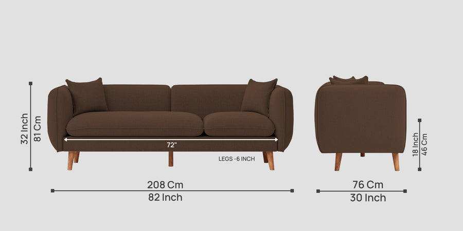Reva Fabric 3 Seater Sofa In Ash Brown Colour - Febonic Living