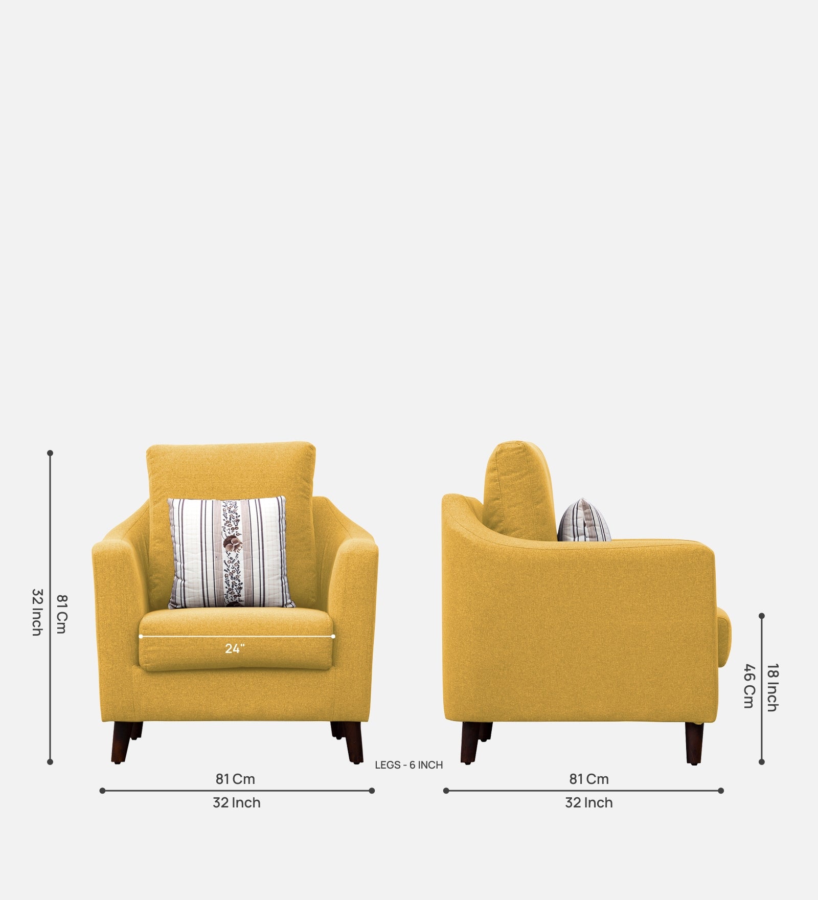 Kevin Fabric 1 Seater Sofa in Bold Yellow Colour