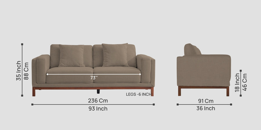Borry Fabric 3 Seater Sofa In Hazel Beige Colour - Febonic Living