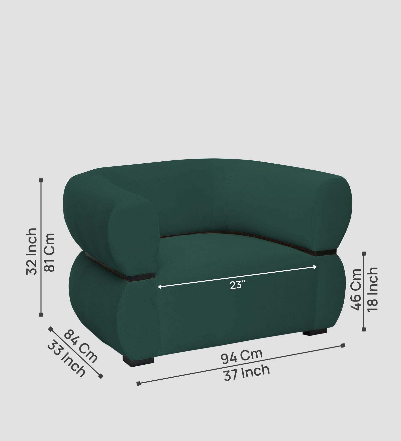 Kula Velvet 1 Seater Sofa In Amazon Green Colour