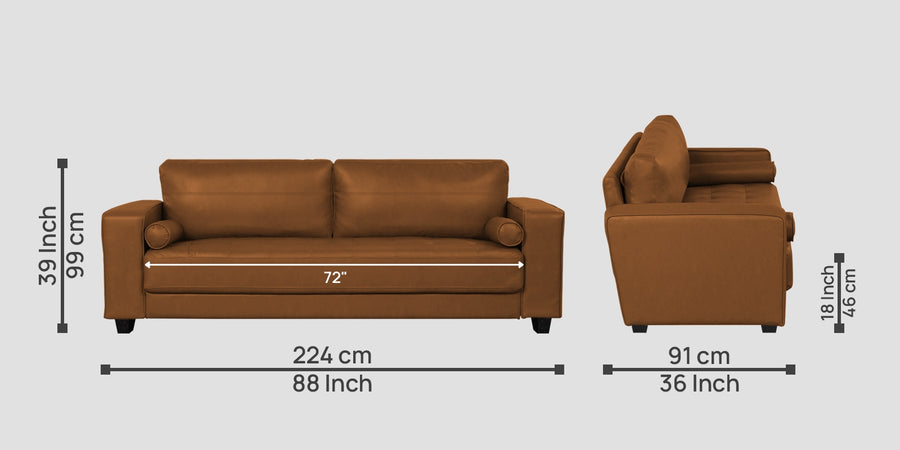 Darwin Leatherette 3 Seater Sofa In Cinnamon Brown Colour - Febonic Living