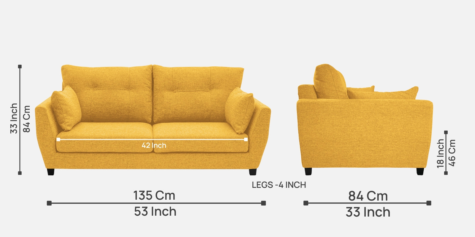 Mario Fabric 2 Seater Sofa in Bold Yellow Colour